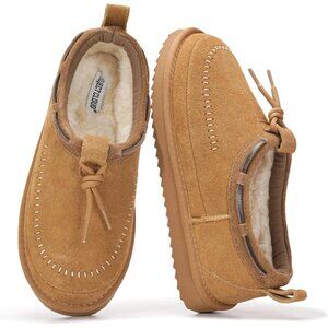 ⚡Women Chestnut Suede Leather Fleece Lining Memory Foam Cushion Slip On Slipper